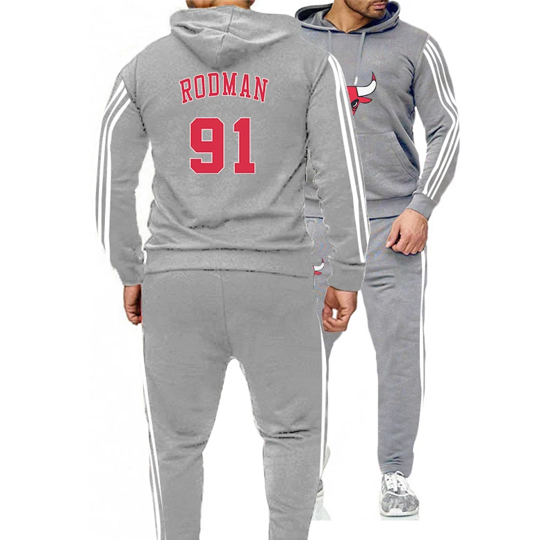 

2022 American Basketball Jersey Clothes #91 Chicago Bulls Rodman Loose Clothing Sweatshirt Hoodies Two Piece Set Training Suit