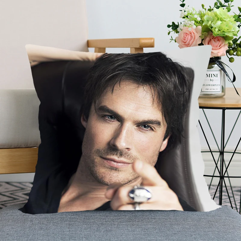 

New Arrival Ian Somerhalder Pillow Cover Bedroom Home Office Decorative Pillowcase Square Zipper Pillow Cases Satin Soft No Fade