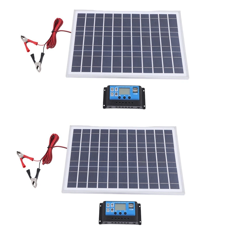 

HOT! 2X 30W 12V Solar Panel Battery Charger+40A Controller For RV Car Boat Home Camping