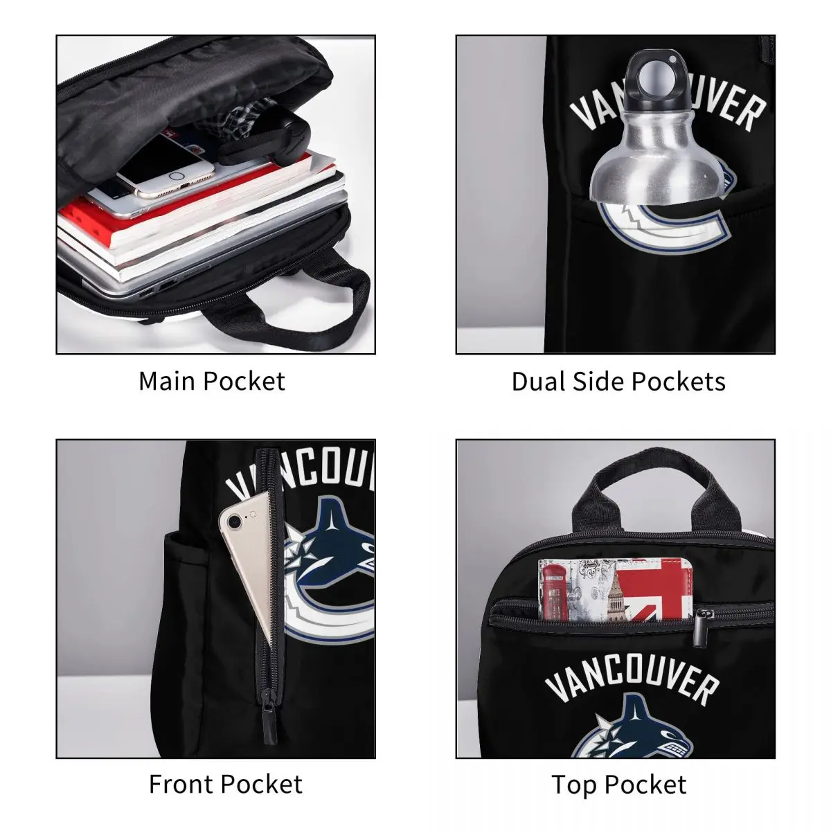 Фото Рюкзак Vancouver Hockey Canucks Essential Active, школьная сумка для студентов, детская школьная сумка, сумки через плечо для компьютера, сумки для мальчиков и девочек №3