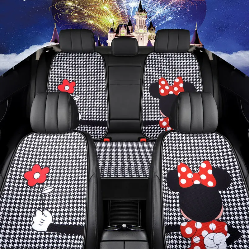 

Disney Four Seasons Breathable Cartoon Free Tie-Free Car Seat Three-piece Set Without Backrest Personalized Car Seat