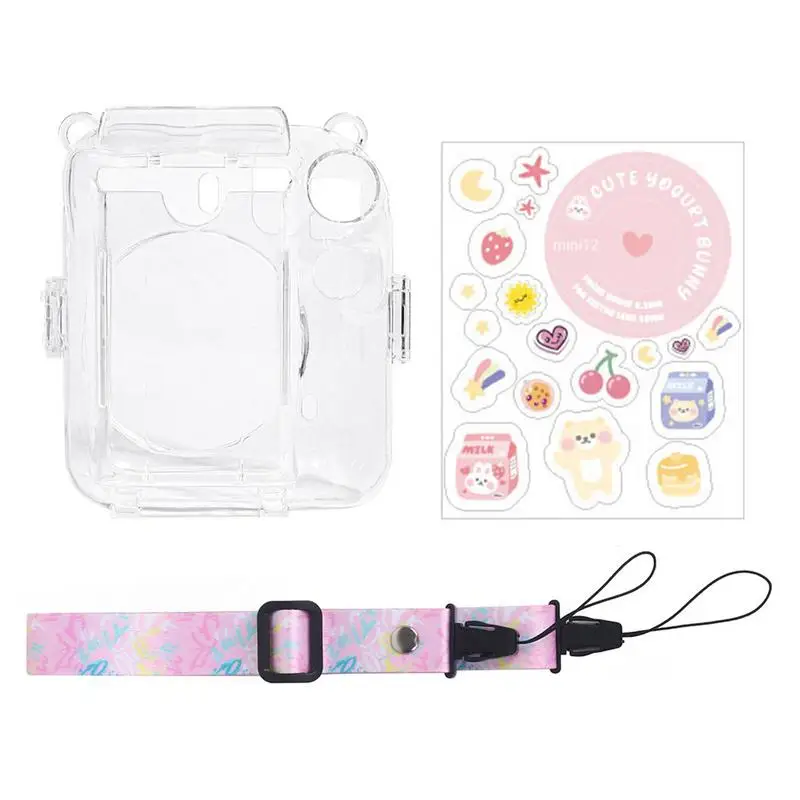 

ForInstax Mini 12 Transparent Camera Case Protective Carry Bag Cover With Lanyard Decorative Stickers For Kids Birthday Gifts