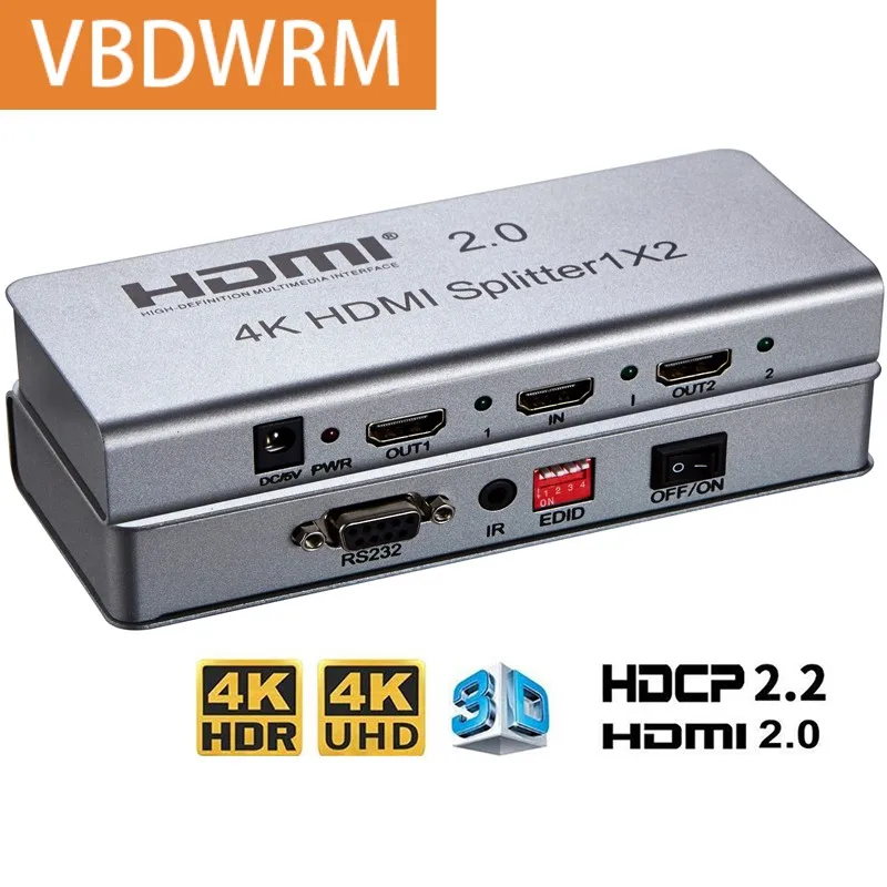 

HDMI 2.0 Splitter 1X2 HDMI-Compatible 4K 60Hz HDR Converter 1 in 2 out with EDID RS232 control for PS5 PS4 Pro apple TV