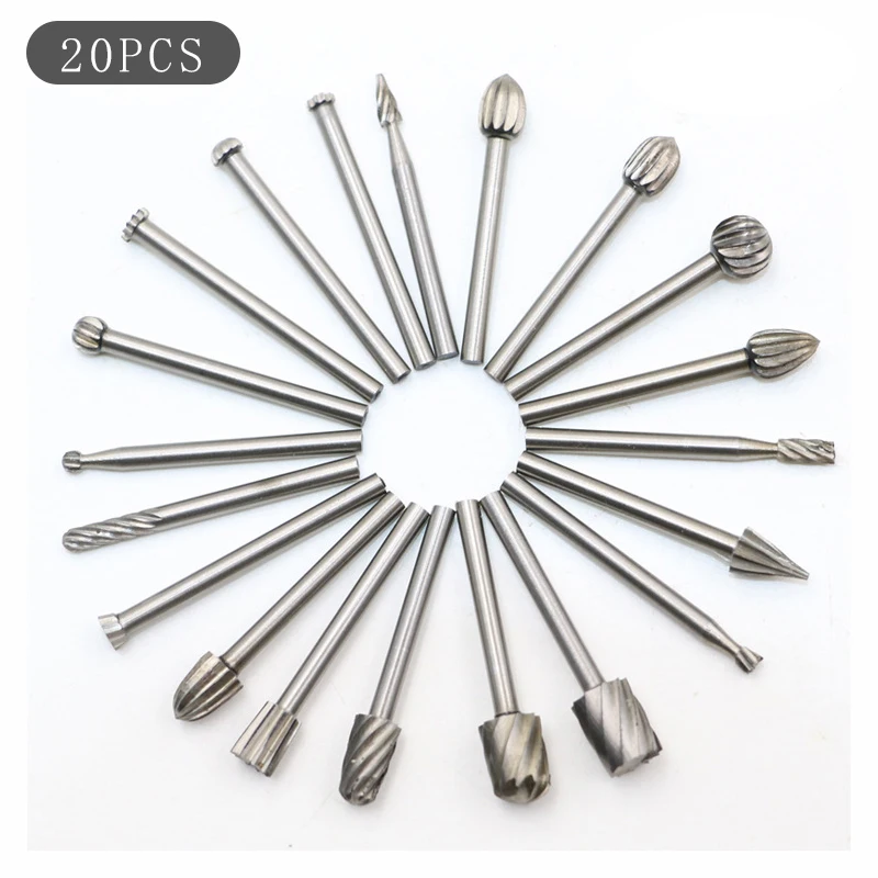 20pcs Shank Tungsten Carbide Milling Cutter Rotary Tool Burr Double Diamond Cut Rotary Dremel Tools Electric Grinding