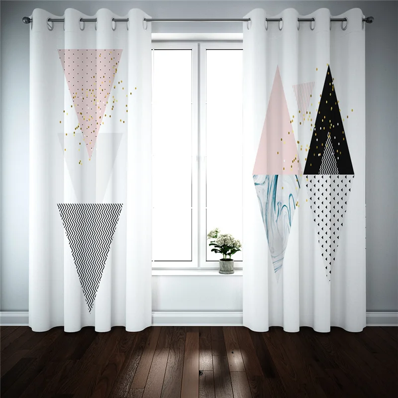 Customized Curtains For Bedroom Colourful Geometric Triangles Pattern Blackout Print Thermal Insulated Eyelet Livi
