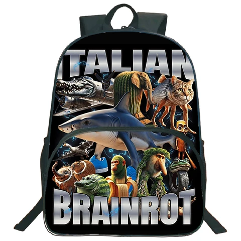 Милый итальянский мозговой принт, 16-дюймовый школьный рюкзак, большой вместительный школьный рюкзак для детей, мальчиков, водонепроницаемый рюкзак