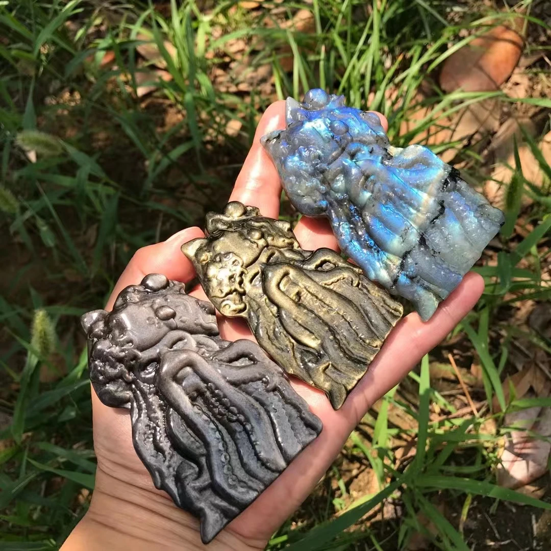 

Natural Obsidian labradorite Crystal Pirates of the Octopus Carvings, Powerful Animal Carvings, Home Decoration Gifts, 1Pc