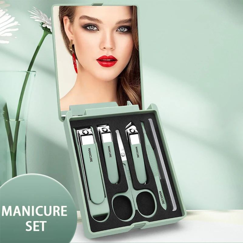 6 шт. набор для ухода за ногтями-компактный дорожный футляр зеркал кусачки салона