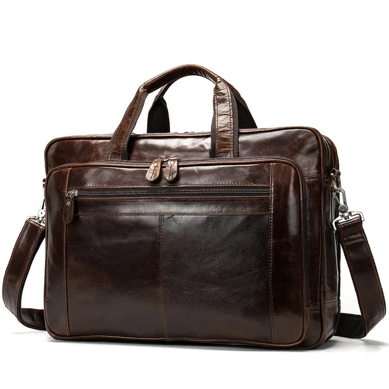 Business casual genuine leather large capacity men's briefcases leisure luxury real cowhide laptop handbag travel messenger bag