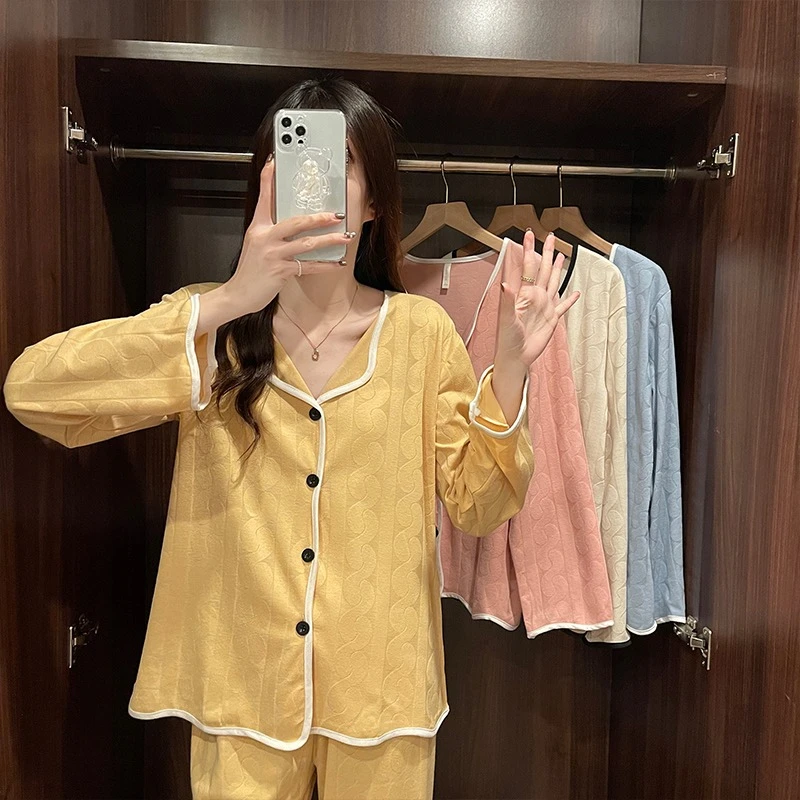 Milk Silk Pajamas Women's Suit Ladies Thin Two-piece Long-sleeved Pajamas Home Clothing Fashion Cute Student Pajamas Robe Sets