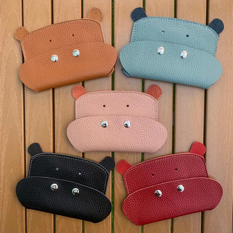 

Leather Coin Purse Elephant Animal Pattern Unisex Card Holder Student Wallet Cowhide Cute Woman Key Case Man Wallet for Women