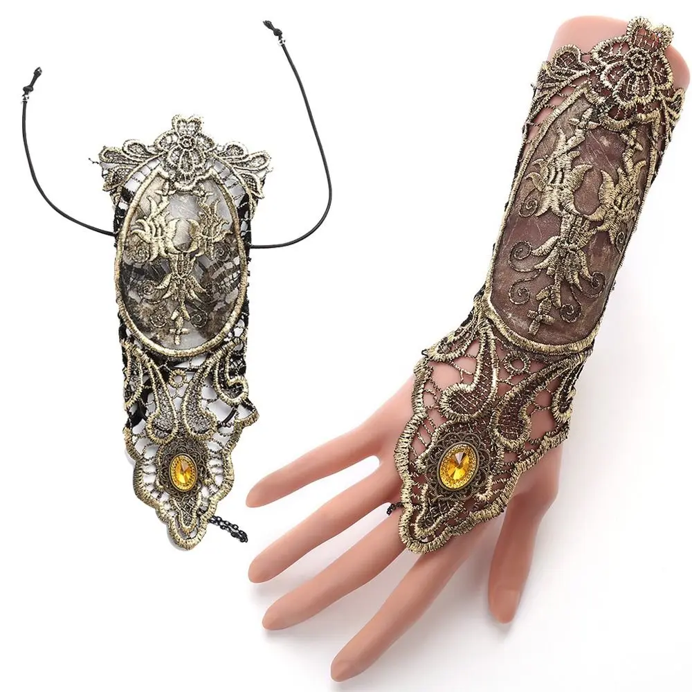 

Модный Золотой винтажный браслет без пальцев в стиле ретро панк, готические кружевные перчатки, манжеты в стиле стимпанк