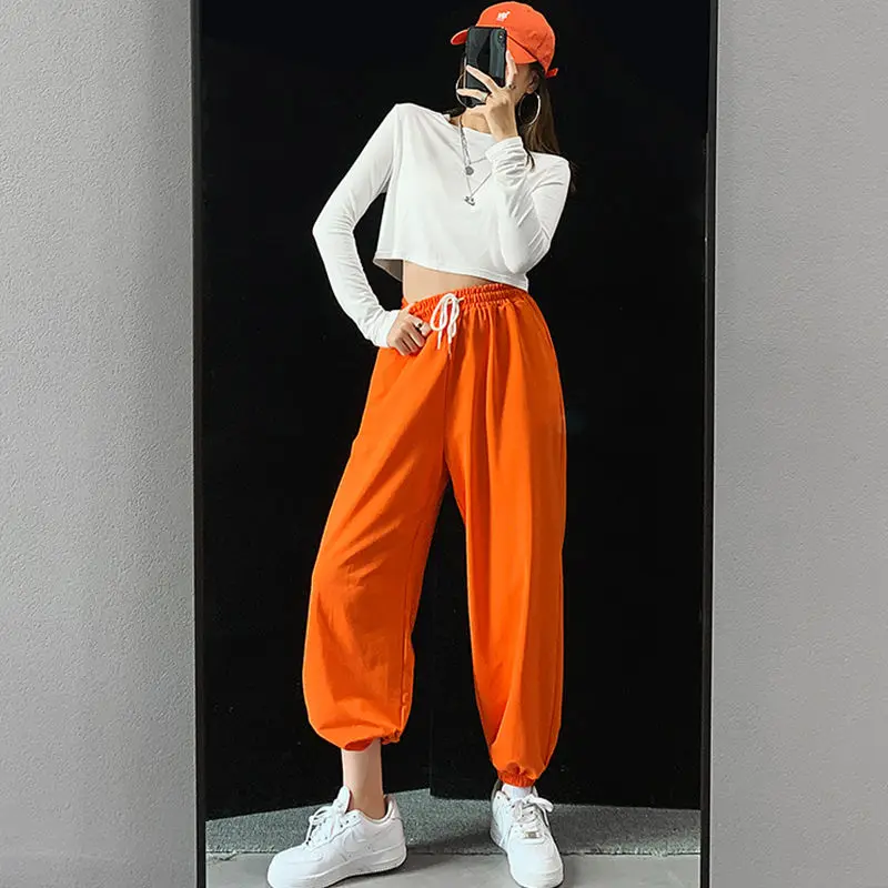 

Colorful Dance Pants Female Loose High Waist Hip-hop Sports Pants Casual All-match Fashion Street Shooting Drawstring Trousers
