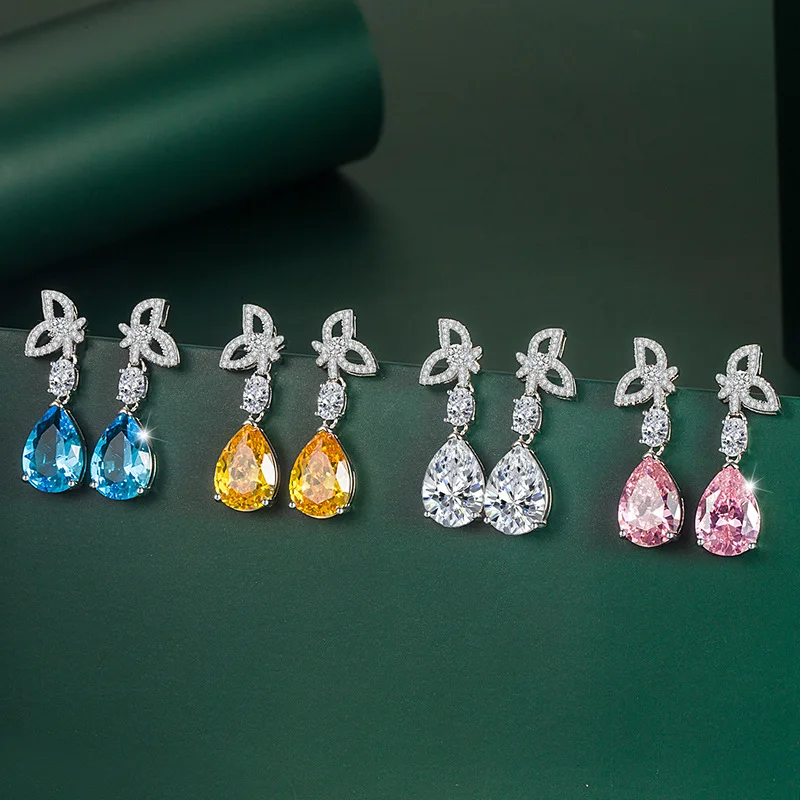 

Uilz Long Earrings for Women Multicolor Drop Zircon Cryctal Dangle Earrings Wedding Engagement Jewelry Gifts Bijoux for Brides