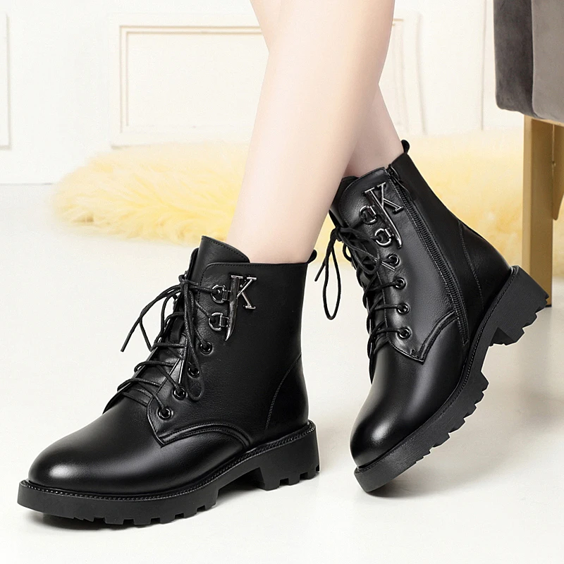 AIYUQI Women Winter Boots Wool Warm 2023 New Genuine Leather Women Boots Large Size 41 42 43 Anti-slip Marton Booties Women