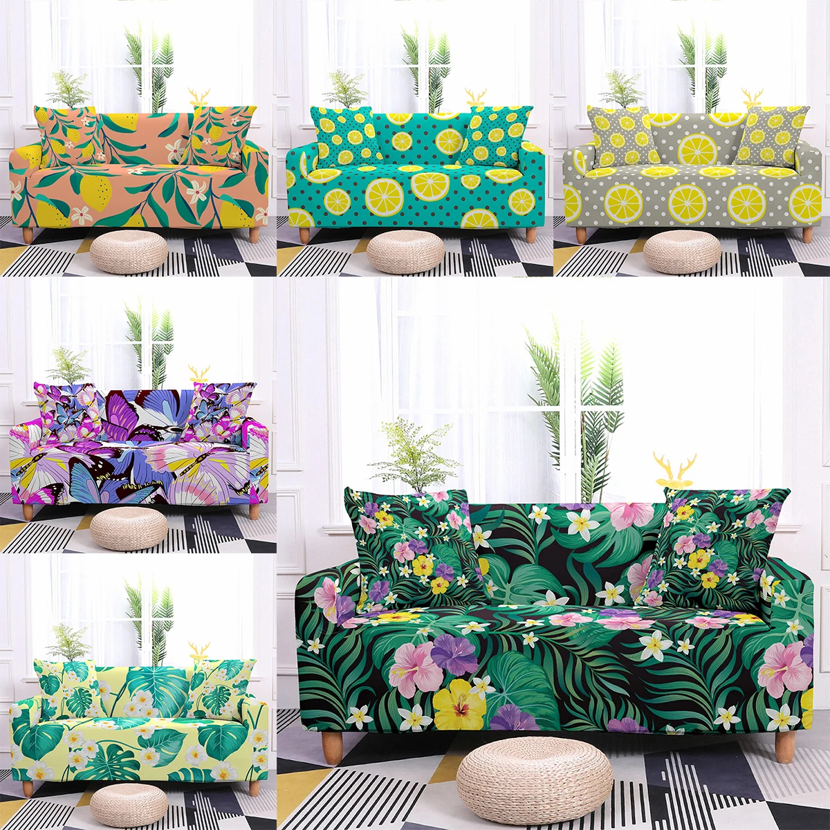 

Leaves Fruit Pattern Elastic Sofa Cover For Living Room 1/2/3/4-seater Pets Kids Furniture Slipcover Home Decor Protector