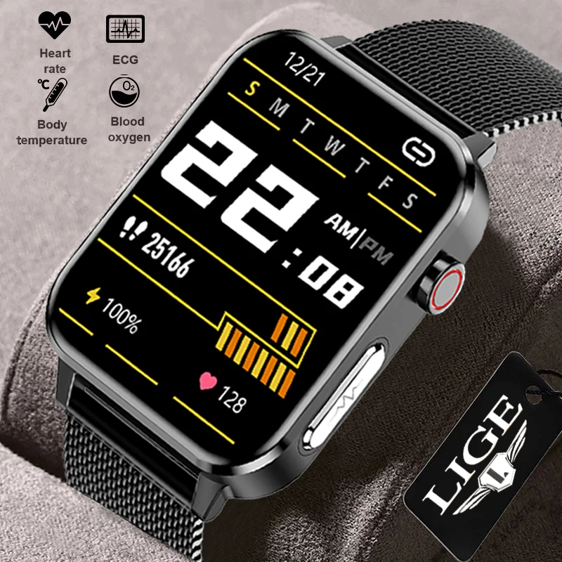 

LIGE 1.7 Inch New ECG PPG Smart Watch Men Heart Rate Blood Oxygen Pressure Temperature Sport Watches Waterproof Smartwatch Women