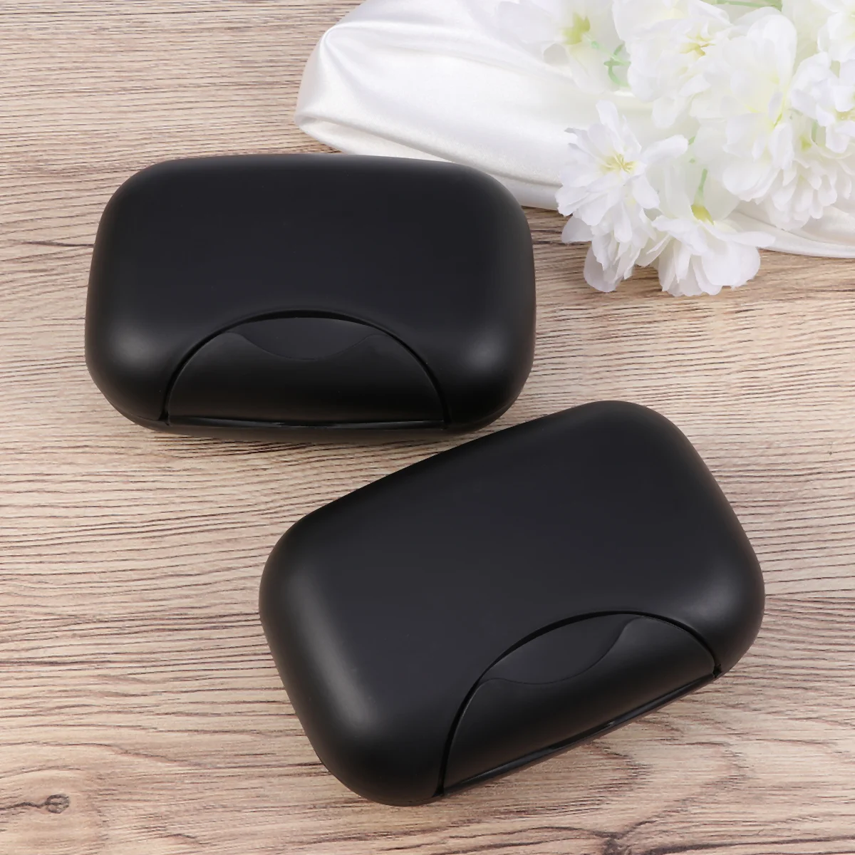 

2Pcs Travel Soap Box Sealing Waterproof Seal Buckle Portable Soap Dish Soap Basket Soap Holder for Men Women Home Black
