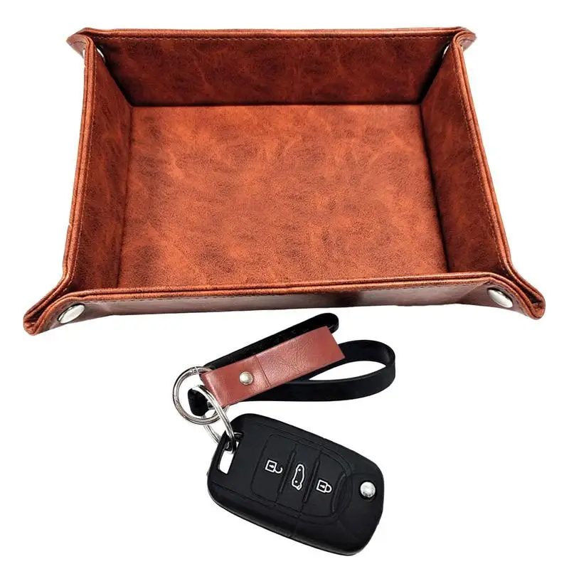 

PU Tray Keychain Desktop Storage Organizer PU Leather Storage Organizer For Jewelry Portable Leather Nightstand Jewelry Storage