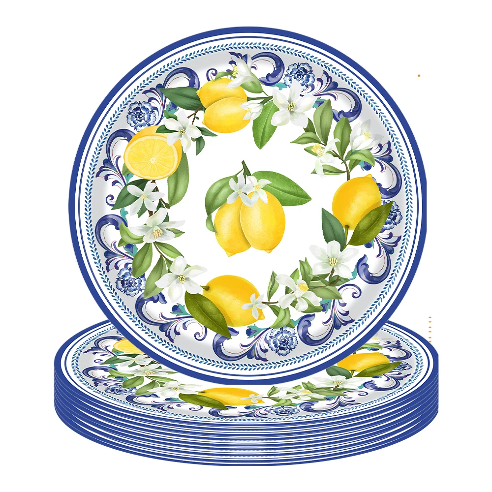 

Лимонно-синий и белый фарфор, украшения для дня рождения, вечерние одноразовые посуды, бумажные салфетки, чашки, тарелки, скатерти, соломинка