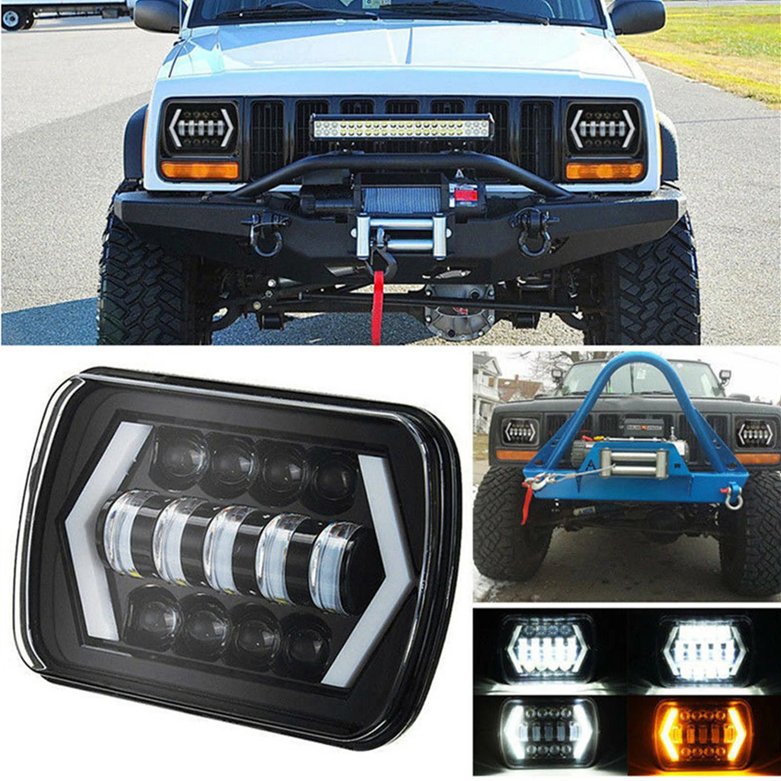 

5X7 Inch Rectangular Sealed Beam LED Headlight With DRL for Jeep Wrangler YJ Cherokee XJ H6014 H6052 H6054 H4 Headlamp