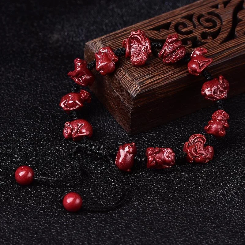 

Natural Red Organic Cinnabar Bracelet Cinnabrite Crystal Chinese Zodiac Beads Bracelets Bangle Adjustable Men Women Fine Jewelry