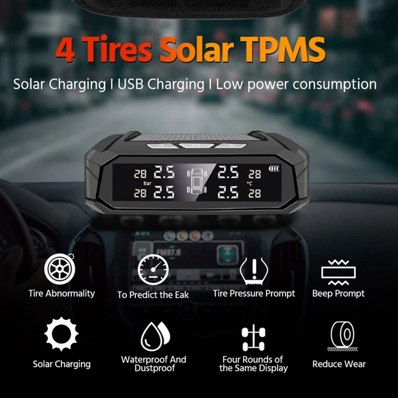 

Car TPMS Tire Pressure Monitoring Tyre Pressure Monitoring USB Charging Temperature Alert With Sensors