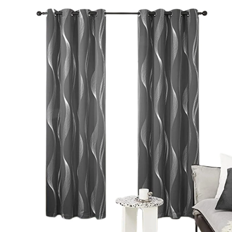 Светонепроницаемые шторы с принтом волнистые линии серебристые полосатые