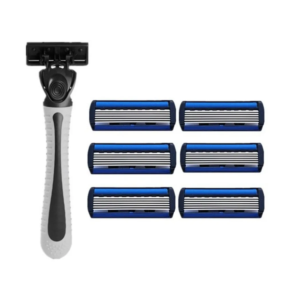 

1pcs Beard Shaver Rack +6-Layer Blades Manual Beard Shaver Manual Hand Safety Razor 6PCS 6-Layer Blade ABS Grip Anti-slip