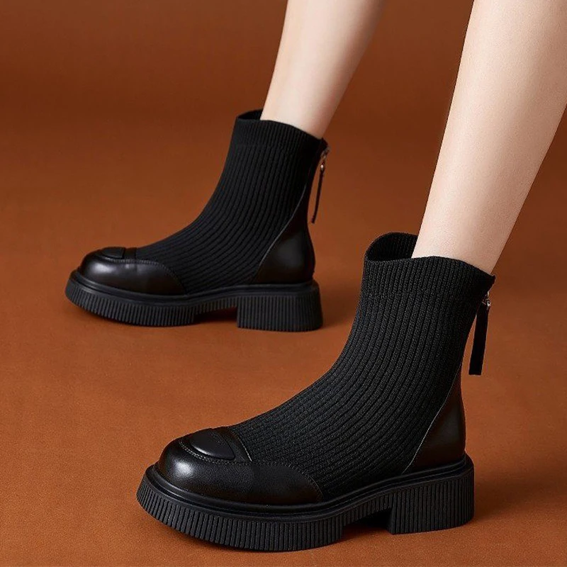 

Winter Knitting Flats Women Chelsea Boots Platform Ankle Casual Walking Cozy Shoes Women Designer 2024 New Botines Para Mujeres