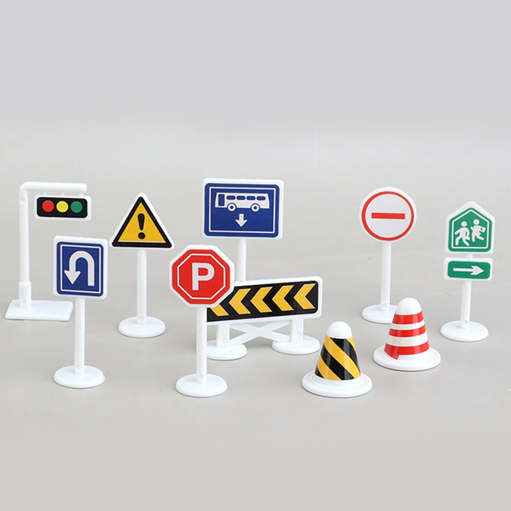 

10 Pcs Road Sign Toy Block Signs Children Educational Plaything Car Toys Miniature Cars Barricade Model Kids Traffic