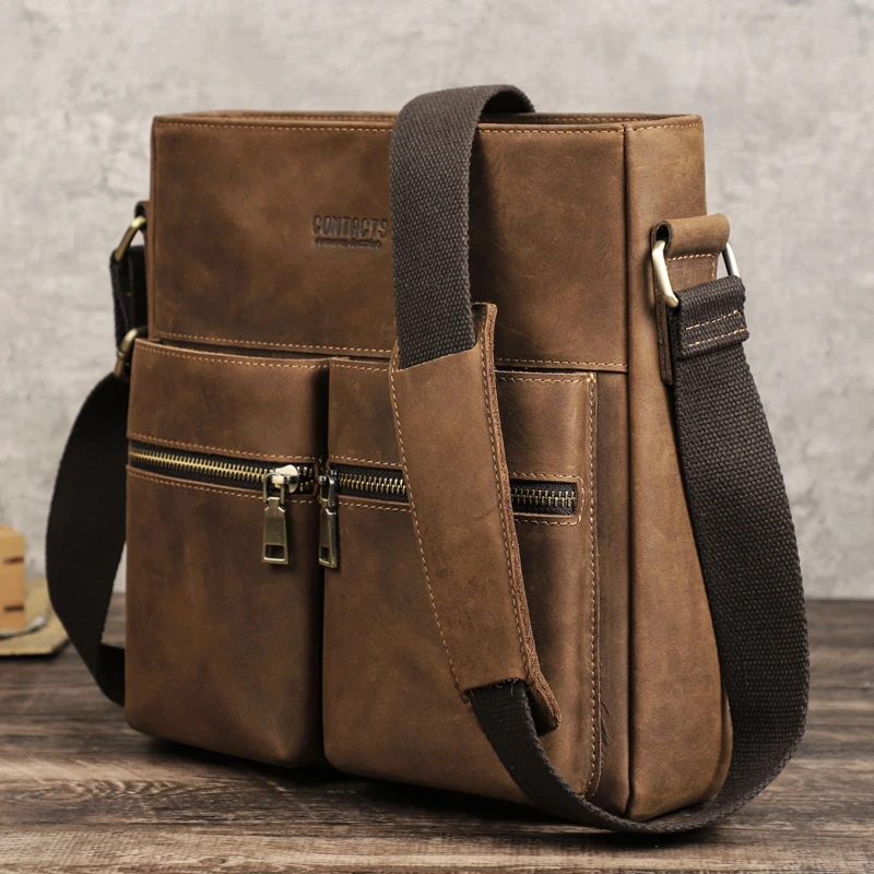 New Genuine Leather Men Vintage Handbags For 11 Inch Ipad Men's Shoulder Bag Casual Office Messenger Bags Fashion Crossbody Bag
