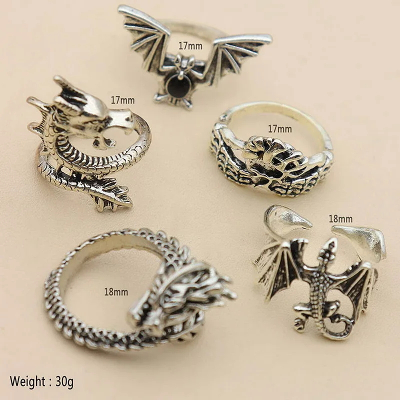 Punk Gothic Dragon Animal Rings Set for Men and Women Wholesale Claw Vintage Jewelry Party Gift Rings images - 6