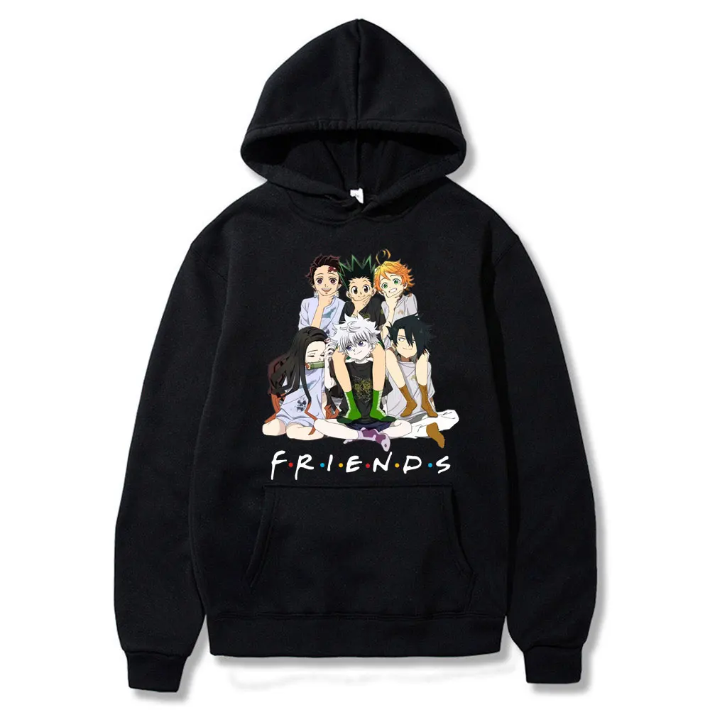

Japanese Anime The Promised Neverland Demon Slayer Friends Print Hoodie Winter Keep Warm Men Sweatshirt Harajuku pullover Tops