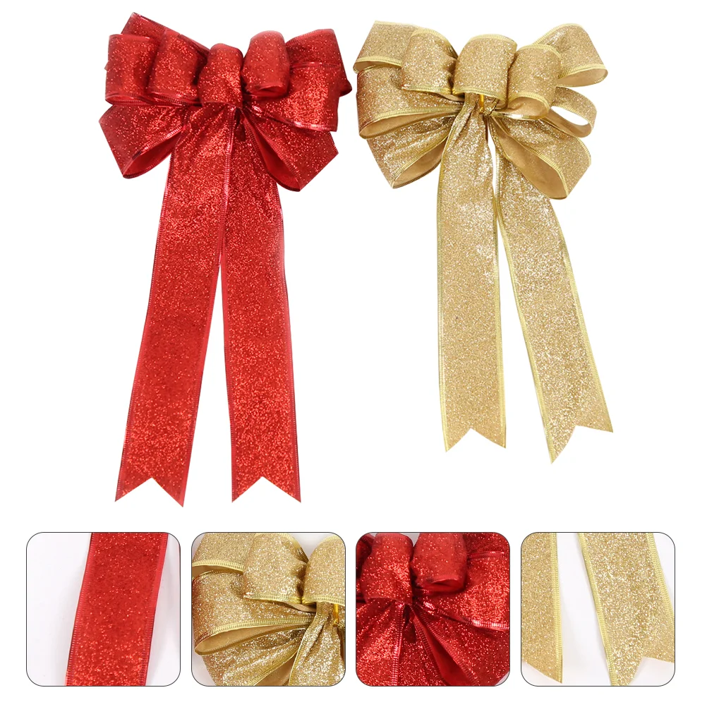 

Christmas Bow Red Bowknots Wrapping Beautiful Flower Garland Decorations Gold Bows Decorate