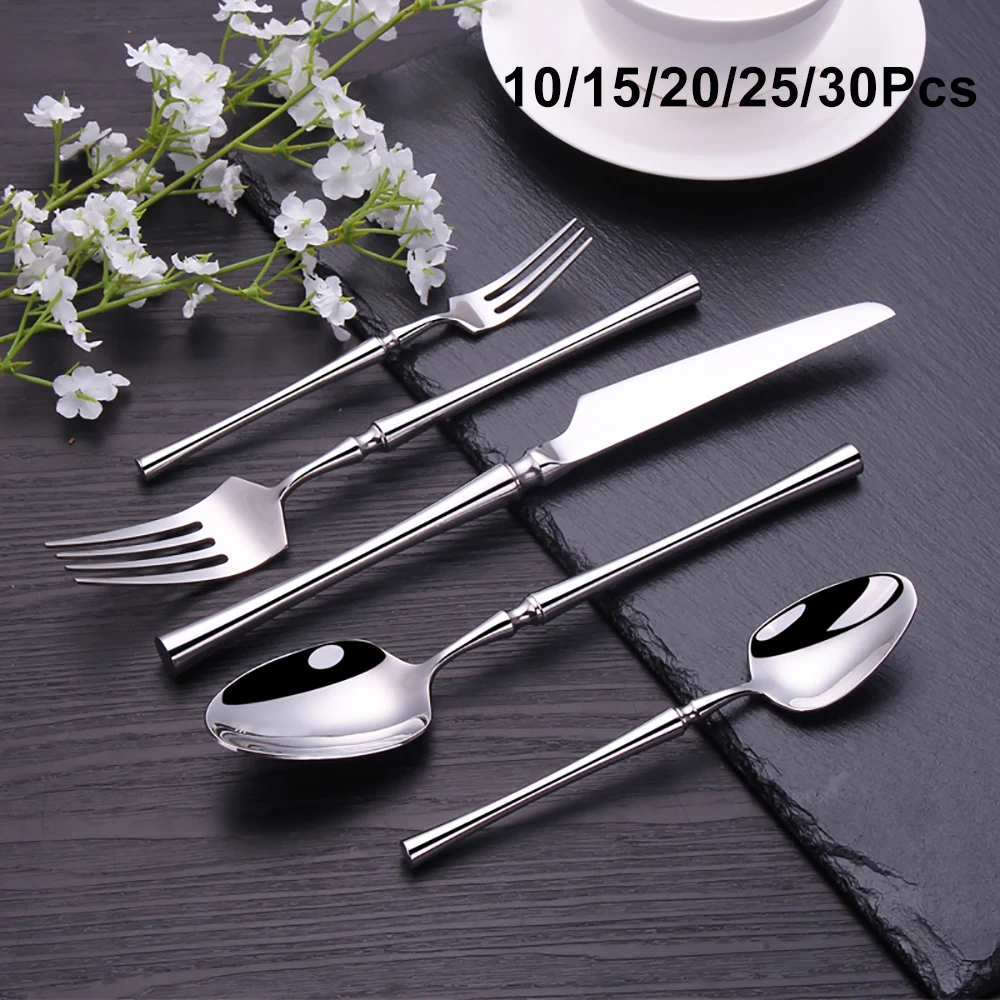 10/15/20/25/30Pcs Gold Tableware Dinnerware Stainless Steel Cutlery Set Sliver Knife Fork Spoon Set Kitchen Utensils Flateware