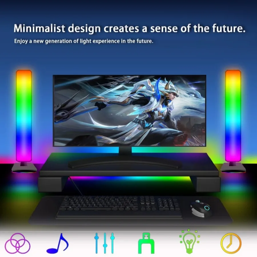 Фото Умный RGB игровой атмосферный светильник, ТВ-игры, компьютер, украшение для рабочего стола, настольная лампа, приложение Tuya, дистанционное управление, автомобильный музыкальный ритм-свет №2