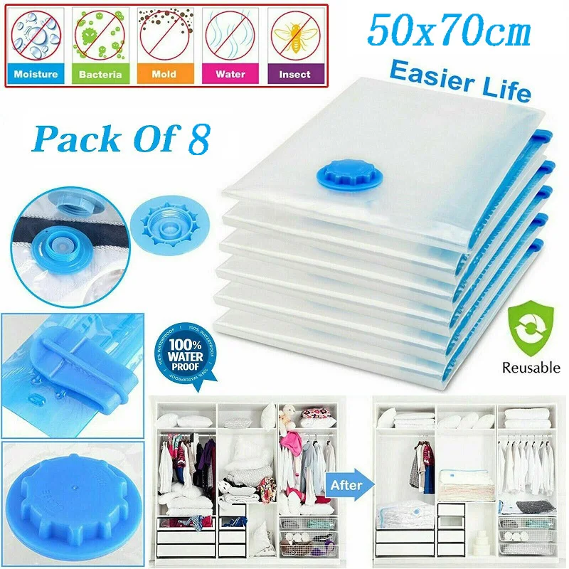 

8pcs/5pcs/1pc Vacuum Storage Bags Space Saver For Travel Triple Seal Clothes