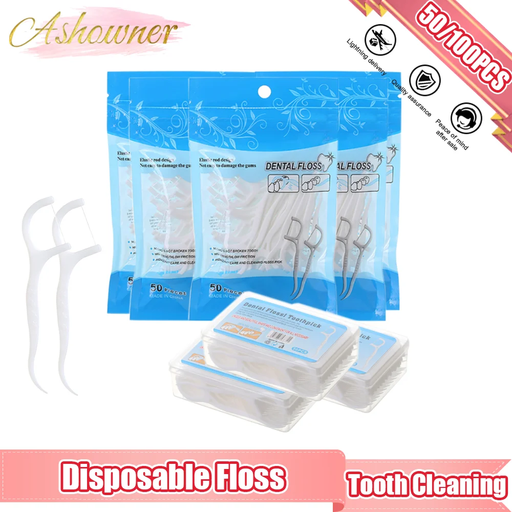 

50/100PCS Dental Floss Flosser Pick Toothpick Teeth Stick Interdental Brush for Oral Care Tooth Cleaning Tool Disposable Product