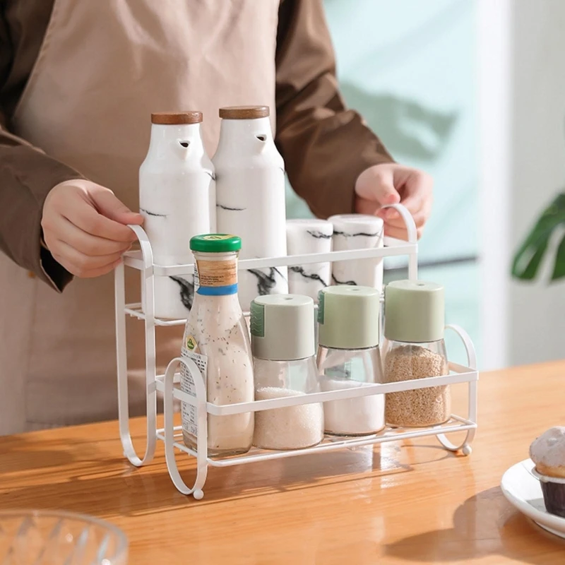 

Metal Kitchen Condiment Rack 2 Tier Seasoner Multifunction Kitchen Shelf