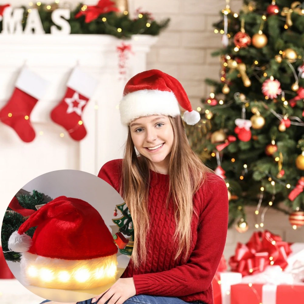

With LED Light Plush Christmas Red Hat Luminescence Christmas Supplies Fashion And Accessories Cap Santa Claus