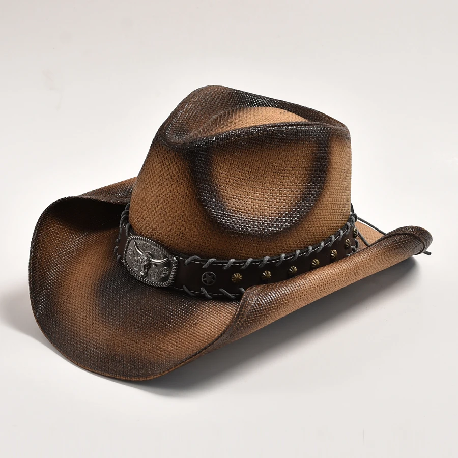 

2023 New Men's Women's Vintage Western Cowboy Hat Handmade Straw Weaving Beach Sun Hat Gentleman Lady Cowgirl Jazz Hat
