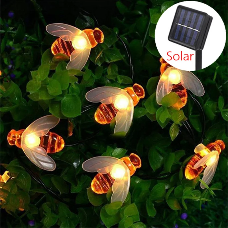 

5/7/12 Cute Honey Bee String Fairy Light Bee Outdoor Garden Patio Christmas Decoration Fairy Lights Garland Solar Light Outdoor
