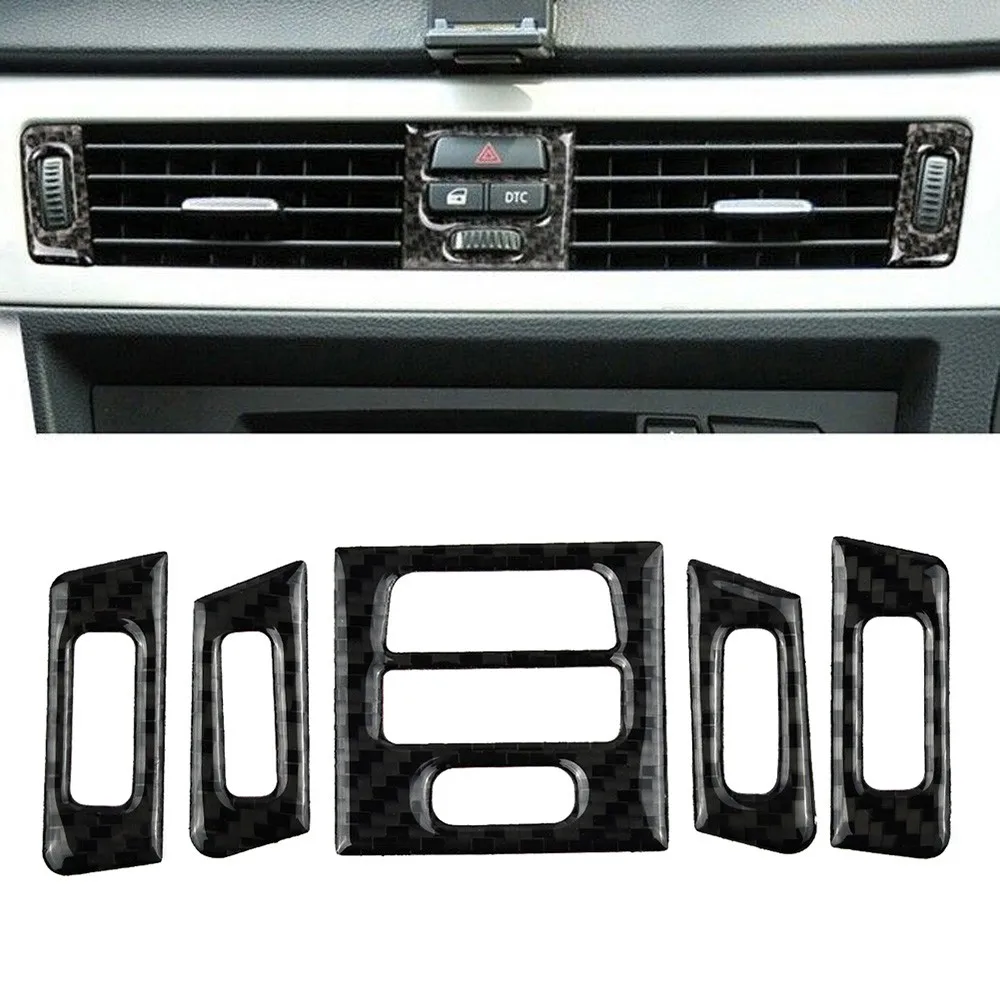 

5 Pcs Car Air Outlet Trim Parts Carbon Fiber Interior For BMW 3 Series E90 E92 E93 2005-2012 Auto Decorative Sticker Tools
