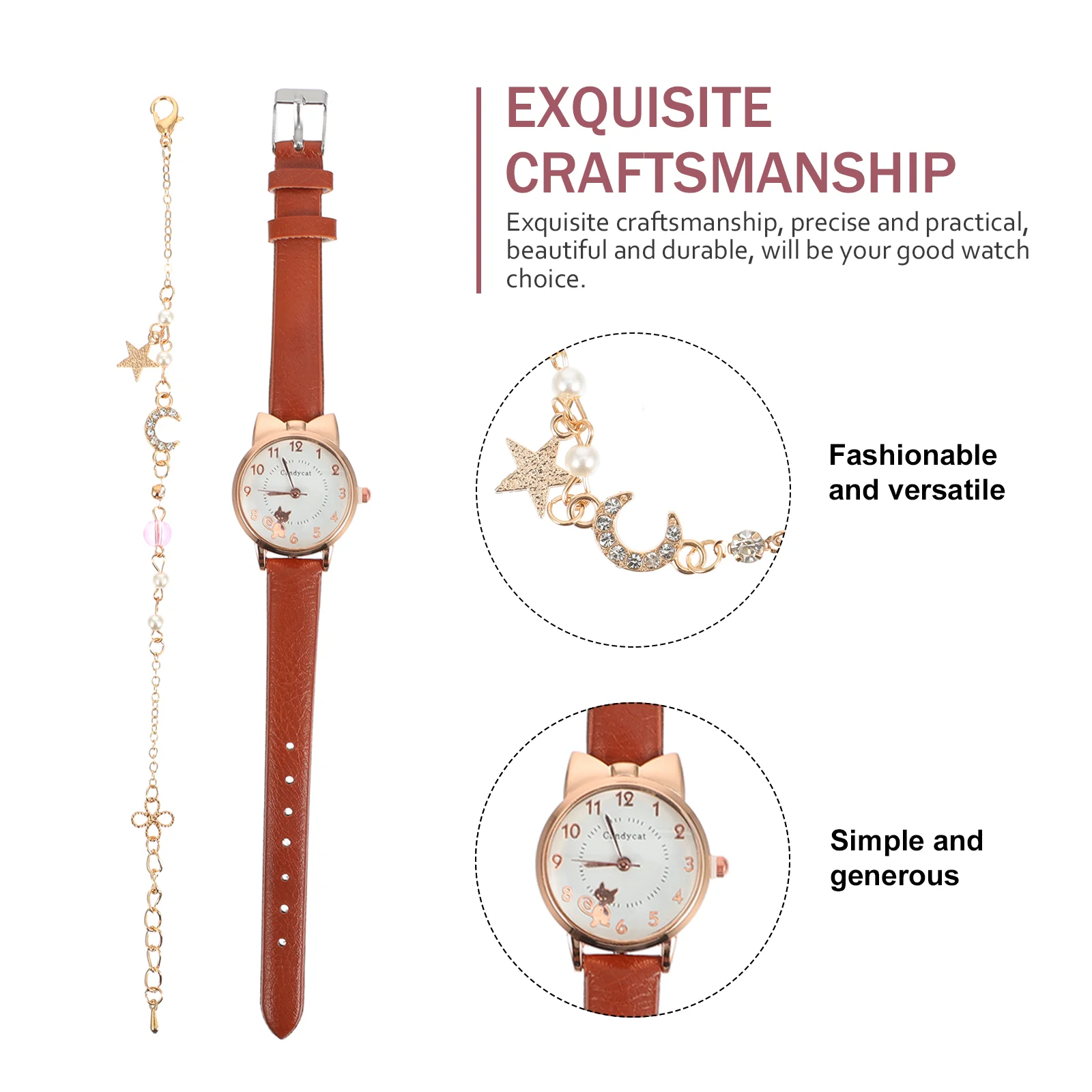 Часы с милым котом кварцевые часы для мужчин браслет луной женские наручные из