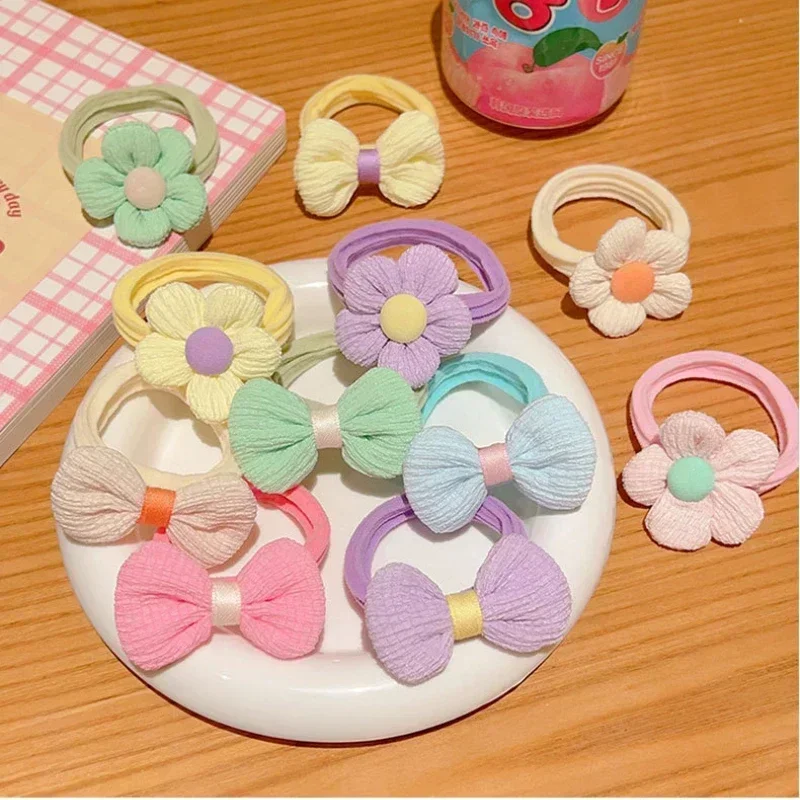 

6/10pcs Cute Girls Nylon Flower Hair Ties Candy Elastic Bow Hair Bands Pigtails Hair Rope Rubber Hair Gum Scrunchies Accessories