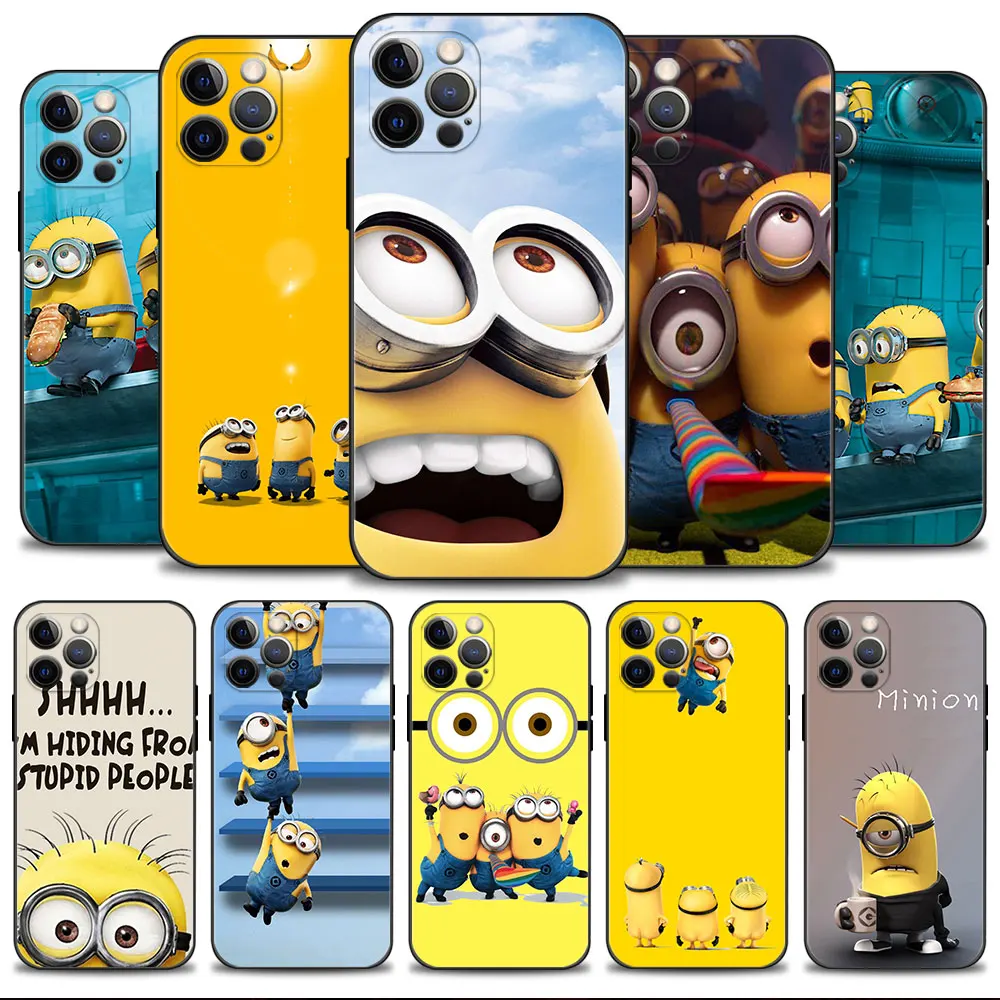 

Phone Case for iPhone 11 13 14 12 Pro Max 7 8 6 6S Plus XR X XS 13mini Cover Black Funda Despicable Me Minions