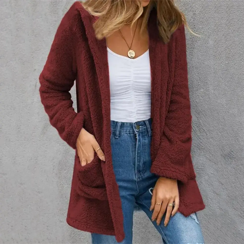 

Soft Plush Women Coat Cozy Stylish Women's Winter Coat with Soft Plush Long Sleeves Convenient Pockets for Cold Weather Women