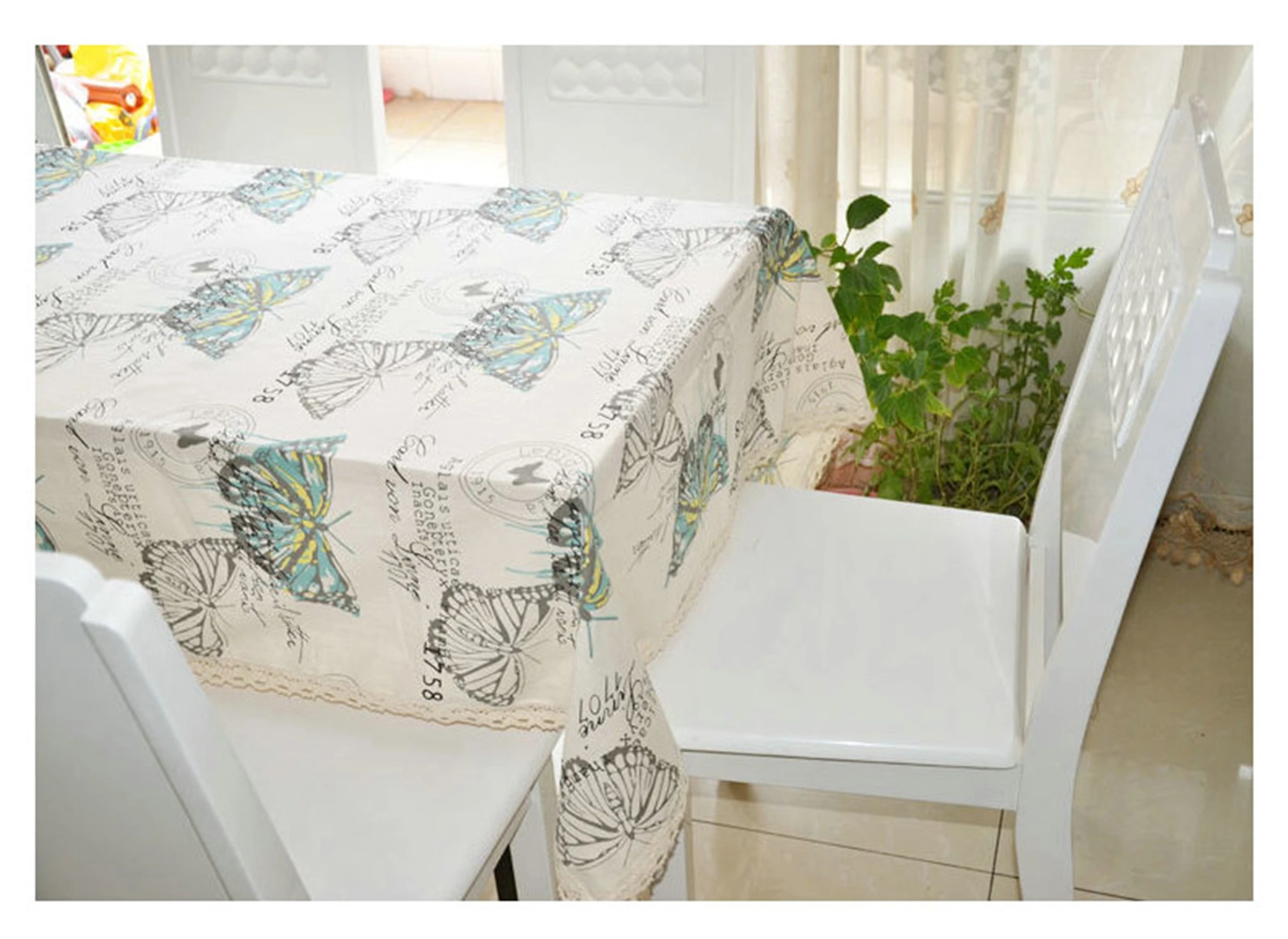 

Cotton Tablecloths, Waterproof Table Covers Butterfly Blue Dining Table Coffee Table Deco