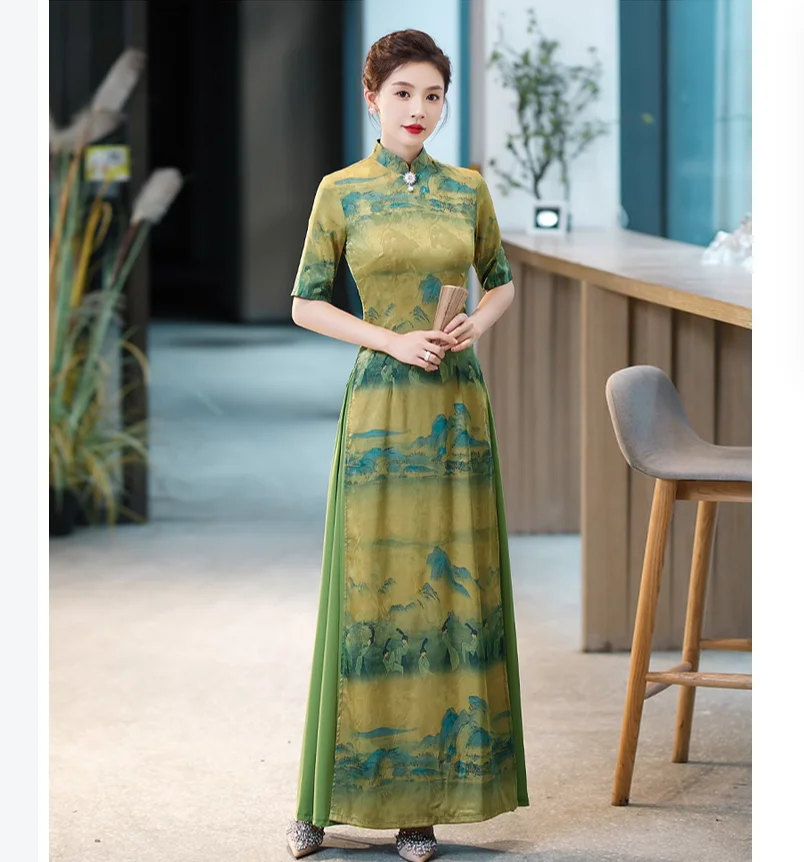 Весенне-осеннее модное женское платье-Ципао